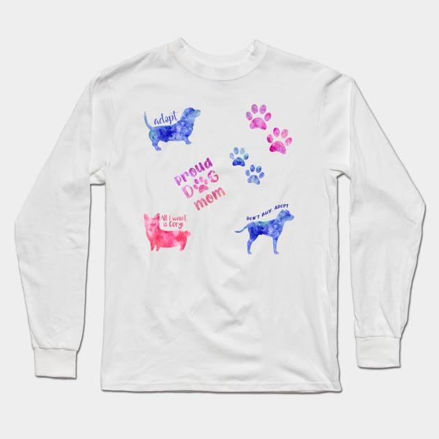 Watercolor set dog stickers dogs set Long Sleeve T-Shirt by WatercolorFun